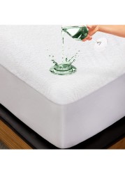 Krude 100 GSM Cotton Water Proof Terry Mattress Protector Cotton, White 200X200cm