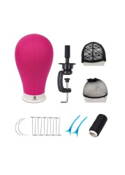 Bileaf 22 Inch Canvas Block Head Mannequin Wig Head With Stand Pink Styling Mannequin Block Head Set Display Mannequin Head with Mount HolesRosy Head