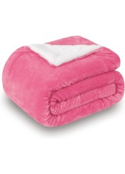 Fabienne Soft Sheep Reversible Sherpa Blanket King Size for Bed Throw Sofa Travel Flannel Blanket Pink 220x240cm