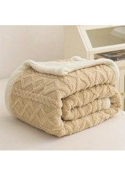 Fabienne Jacquard Sherpa Blanket King Size 220x240cm Faux Fur Bed Blanket Reversible Warm Cashmere Blanket Beige for Throw Bed Sofa Travel Couch