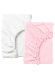 Fitted Sheet For Cot Pack Of 2 White/Pink 60X120cm