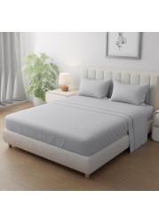 Klub Linen 3PC Striped Fitted Sheet Set, Ultra Soft Microfiber Bedding Set - 1 Fitted Sheet Queen (150x200cm) with Deep Pocket and 2 Pillowcases (50 x 75 cm), Light Grey