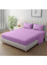Klub Linen 3PC Striped Fitted Sheet Set, Ultra Soft Microfiber Bedding Set - 1 Fitted Sheet King (180x200cm) with Deep Pocket and 2 Pillowcases (50 x 75 cm), LILAC