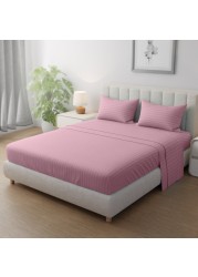Klub Linen 3PC Striped Fitted Sheet Set, Ultra Soft Microfiber Bedding Set - 1 Fitted Sheet King (180x200cm) with Deep Pocket and 2 Pillowcases (50 x 75 cm), Baby Pink