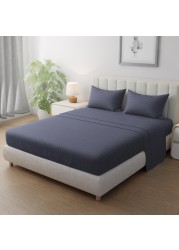 Klub Linen 3PC Striped Fitted Sheet Set, Ultra Soft Microfiber Bedding Set - 1 Fitted Sheet Queen (150x200cm) with Deep Pocket and 2 Pillowcases (50 x 75 cm), Dark Grey