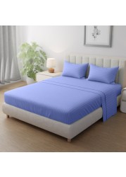 Klub Linen 3PC Striped Fitted Sheet Set, Ultra Soft Microfiber Bedding Set - 1 Fitted Sheet Single (90x190cm) with Deep Pocket and 2 Pillowcases (50 x 75 cm), lavender
