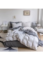 LUNA HOME Premium Korean Single size 4 Pieces Constructor Design with 2 Attractive Pillow Covers, Plain Dark Grey Bedsheet and Plain Grey Duvet Cover without filler.