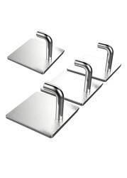 4 Pcs Adhesive Hooks for Home Use, Nail Free 304 Stainless Steel Ultra Strong Waterproof Hanger / Heavy Duty Wall Mounted Hook for Kitchen, Bathroom, Robe, Coat, Towel, Keys, Bags, Lights, Calendars