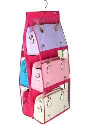 Blooming Time 6 Pockets Hanging Purse Handbag Organizer Clear Hanging Shelf Bag Collection Storage Holder Purse Bag Wardrobe Closet