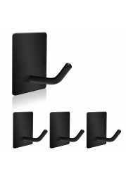 Adhesive Hooks Heavy Duty, Stainless Steel Self Adhesive Wall Hooks, Sticky Towel Hangers for Kitchen Bathroom, Waterproof Stick on Door Hooks for Hanging Robe Key Hat Coat(4Pack-Short(Black))