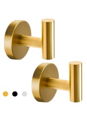 Vuzvuv 2 Pack Gold Towel Hook for Wall Modern Bathroom Kitchen Coat Robe Clothes Hook for Wall Holder Waterproof Brushed Gold SUS304 Stainless Steel Hooks