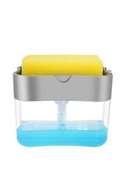 Aeakey Soap Dispenser,Dish Soap Dispenser for Kitchen,Sponge Holder Sink Dish Washing Soap Dispenser 13 Ounces (Silver)