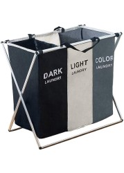 HotsUAE 135L Foldable Laundry Basket Cloth Hamper Sorter Basket 3 Sections With Aluminum Frame 68&times;60&times;38Cm