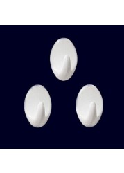 Marrkhor 3-Piece Self Adhesive Hooks White, Plastic Wall Hooks Self Adhesive White Hooks Wall Hanging Hooks Stick on Oval Hooks Seamless Hooks Towel Hooks Heavy Duty Sticky Hooks