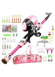 Gamashino Kids Fishing Pole Telescopic Fishing Rod and Reel Combo Kit Fishing Gear Fishing Lures Carry On Bag 70 Set Fully Fishing Equipment for Boys Girls Youth