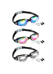 Flutesan 3 Pack Swimming Goggles No Leaking Silicone Anti Fog Swim Glasses with Nose Clip Ear Plugs Adult Kids Pool, 3 Colors(Stylish Color,6.3 x 1.8 Inches)