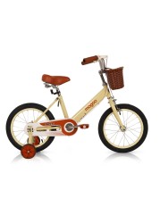 Mogoo Retro Kids Road Bike For 5-8 Years Old Girls &amp; Boys, Adjustable Seat, Handbrake, Reflectors, Chainguard, Classic Style, Vintage Basket, 16 Inch Bicycle With Training Wheels, Gift For Kids, Beige