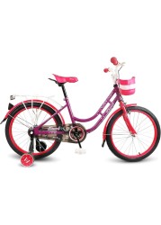 Mogoo Pearl Kids Road Bike With Basket For 4-10 Years Old Girls, Adjustable Seat, Handbrake, Mudguards, Reflectors, Rear Carrier, Gift For Kids, 16/20 Inch Bicycle With Training Wheels