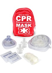 Ever Ready First Aid Adult and Infant CPR Mask Combo Kit with 2 Valves with Pair of Vinyl Gloves &amp; 2 Alcohol Prep Pads - Red