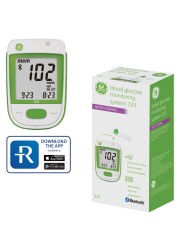 GE333 Blood Glucose Monitoring System Glucometer Auto Coding 5Second Results Bluetooth Rightest Care App Connection EasytoRead Display