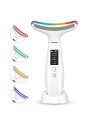 RedLightTherapyforFace and Neck AntiAging Facial and Neck Massager Soothing and Relaxing Face Massager Device with 4 Color LED Therapy Vibration and Thermal Functions for Skin Care White
