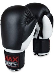 Max Strength Boxing Gloves Sparring Kickboxing, MMA Muay Thai Boxercise Training Workout, Punch Bag, Focus Pads, Thai Pad Punching Fight Gloves (Black &amp; White, 6Oz)