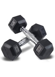 Sky Land Rubber Coated Hex Dumbbell Set With Chrome Metal Handle For Strength Training2.5 Kgs X 2Pcsem92602.5, Black