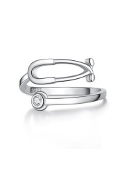 YLT Stethoscope Ring Sterling Silver Heartbeat Jewelry for Doctor Nurse Medical Student RN Nurse Gifts for Women