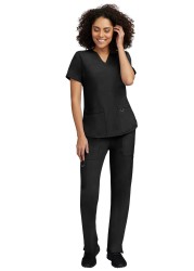STAT MEDICAL WEAR Scrub Set for Women, Professional V-Neck Top with Comfortable Drawstring Pant with 5 Pockets - 100200, XS, Black