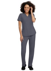 STAT MEDICAL WEAR Scrub Set for Women, Professional V-Neck Top with Comfortable Drawstring Pant with 5 Pockets - 100200, S, Pewter