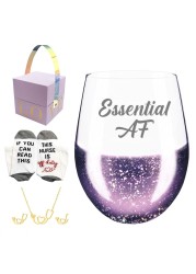 Osci-Fly Valentines Day Gifts for Nurse Women, Purple Starry Wine Glass &amp; Nurse Off Duty Socks &amp; Necklace International Nurses Day Gift