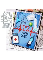 Medical Supplies Metal Die Cuts,Doctor&#39;s Stethoscope Syringe Heartbeat Cutting Dies Cut Stencils DIY Scrapbooking Decorative Embossing Paper Scrapbooking Card Making