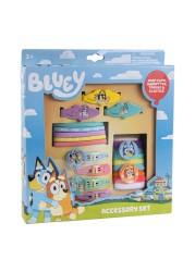 Luv Her Bluey Girls 20 Piece Accessory Set with 3 Barrettes 4 Snap Hair Clips 5 Elastics and 8 Terry Ponies Ages 3