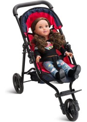 Hushlily Baby Doll Jogger Stroller With Adjustable Canopy &amp; Basket, Foldable, Smooth Rolling Wheels (Red Denim Blue)
