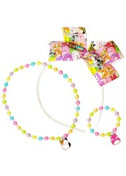 SQUISHMALLOW Cute Hair Headband Jewelry Set for Little Girls - 3pc Toddler Dress Up Kit - 1 Kids Headband With Bow - Necklace - Bracelet girl birthday gift - Ages 8+
