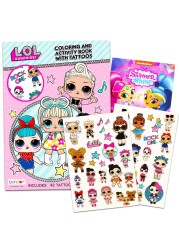 LOL Dolls Temporary Tattoos Party Pack - 25 L.O.L. Tattoos with 25 Shimmer Tattoos and LOL Coloring Book Bundle (LOL Party Supplies)