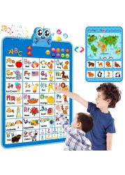 Electronic Interactive Double-Sided Alphabet Wall Chart, Talking ABC &amp; 123 &amp; Music &amp; Learning Poster, Educational Toddlers Toys for Ages 3-4 Kids Gift, Best for Preschool Boys &amp; Girls(Blue)