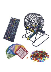 JUNWRROW Deluxe Bingo Game Set with 6 Inch Cage, Master Board,75 Colored Balls a Bag, 50 Cards, and 500 Color Mix Chips Ideal for Large Groups