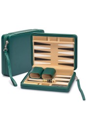 Yellow Mountain Imports Travel Size Backgammon Mini Game Set, Izmir - Magnetic Checkers and 9-inch Board in Sleek Leatherette Case - Classic Strategy Board Game
