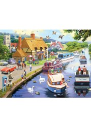 Bits and Pieces 300 Piece Jigsaw Puzzle for Adults 18 x 24 A Lazy Evening on The River 300 pc Large Piece European River Boats Jigsaw by Kevin Walsh