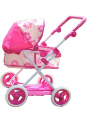 UKR Doll Stroller Canopy Pink for Girls Foldable Girl Pretend Play Toy Dolls Pram with Adjustable Handle Floral Canopy with Storage Basket.