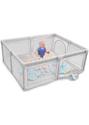 Lmim Baby Playpen, Playpens For Babies, Kids Safety Play Center Yard, Extra Large Indoor Outdoor Toddler Infant Playard With Gates, Portable Babys Fence, Sturdy Anti-Fall Playpen, Gray