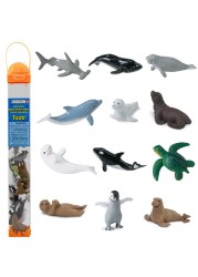 Safari Ltd Baby Sea Life TOOB Figurines Harp Seal Beluga Penguin Dolphin Orca Shark Manatee Turtle Walrus Sea Lion Otter Educational Toy Figures For Boys Girls Kids Ages 3