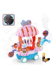 Kidwala Bbq Music Trolley With Rotating Wheels Red Base &amp; Blue Umbrella Roof Truck, Pretend Play Educational Food Truck With Music &amp; Lighting Toy For Boys &amp; Girls