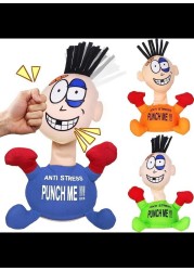 Radiotronics Electric Anti Stress Punch Me Plush Doll Relief Toys, Funny Plush Doll with Screaming Sound Creative Screaming Toys Desktop Anger Management Toys for Adults and Children (Blue)