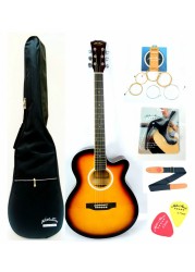 Mike Music 40Inch Acoustic Guitar With Bag And Strap And Extra Strings And Capo And Guitar Picks (40 Inch Glossy, Sunburst)