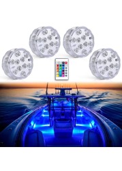 Seaponer Boat Lights Wireless Battery Operated Waterproof Marine Led Light for Deck Courtesy Interior Lights Fishing Kayak Duck Jon Bass Boat Accessories RGB Multi Color Remote Controlled 4pcs