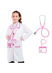 ANPHILE Doctor Costume for Kids, Pink Doctor Lab Coat with Working Stethoscope - Dress Up Costume for Toddler Girls