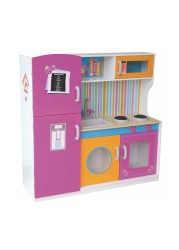 Wooden DollHouse Kit Kitchen and fridge DIY Toy Realistic 3D with Furnitures Birthday Gift For Girl 104*30*102 CM RW-17553