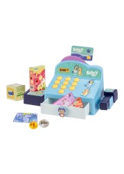 Bluey Cash Register. Press The Buttons to Hear Beeps, Sounds and Phrases from Bluey and Bingo Use The Scanner to Scan Packages and Pretend to Run a Shop Includes Toy Credit Card and Dollar Bucks!